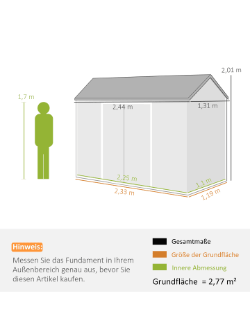 Outsunny Geräteschuppen in Grau 244L x 131B x 201H cm