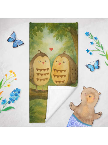 Mr. & Mrs. Panda Badehandtuch Eulen Liebe Design ohne Spruch in Weiß