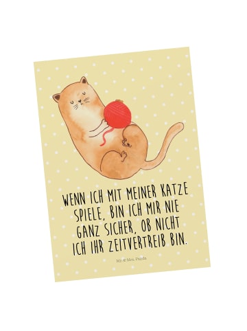 Mr. & Mrs. Panda Ansichtskarte Katze Wolle mit Spruch in Gelb Pastell