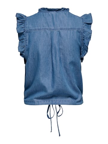 ONLY Ärmelloses Denim-Top mit Rüschen in Medium Blue Denim