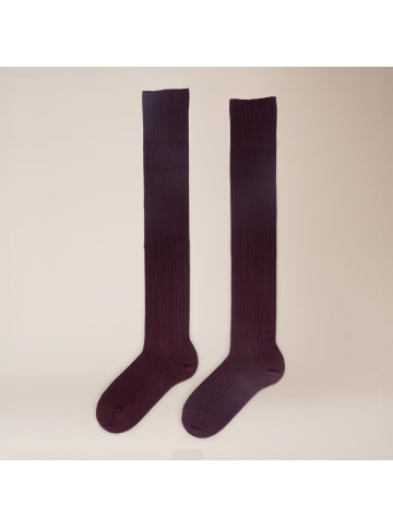 Kunert Overknees Ajour Stripe gemustert in dark raisin