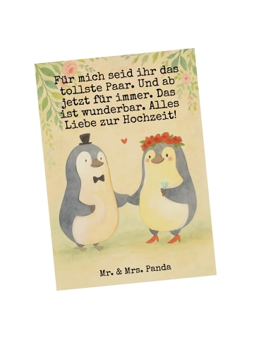 Mr. & Mrs. Panda Ansichtskarte Hochzeit Pinguin Design mit Spruch in Weiß