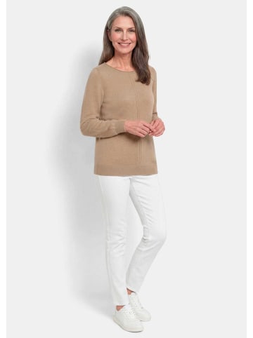 GOLDNER Kurzgröße: Merinopullover mit U-Boot-Ausschnitt in beige / melange