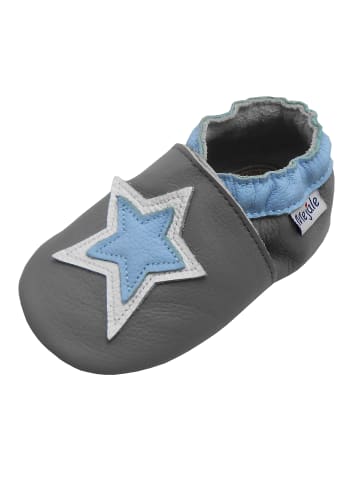Yalion Leder-Krabbelschuhe "Stern" in Grau