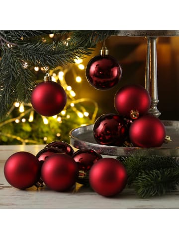 MARELIDA 12er Set Weihnachtskugeln bruchfest D: 6cm Baumkugeln in weinrot