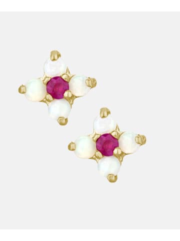 Vanlere Ohrstecker aus 375 Gelbgold mit Opal Blumen-Design