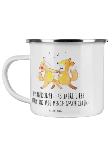 Mr. & Mrs. Panda Camping Emaille Tasse 45. Hochzeitstag Messingh... in Weiß
