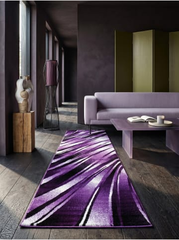 KADIMA DESIGN Teppich Kurzflor Waschbar Wellen DRAU Strapazierfähig OEKO-TEX in Violett
