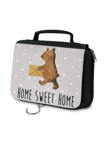 Mr. & Mrs. Panda Kosmetiktasche Bär Zuhause mit Spruch in Grau Pastell