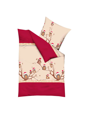 kaeppel 2 tlg. Feinbiber Bettwäsche 135x200cm Wintereulen in Rot/ Beige