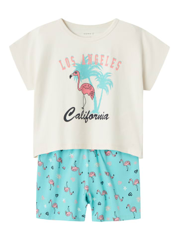 name it Shorty Pyjama CAP POOL BLUE FLAMINGO in pool blue