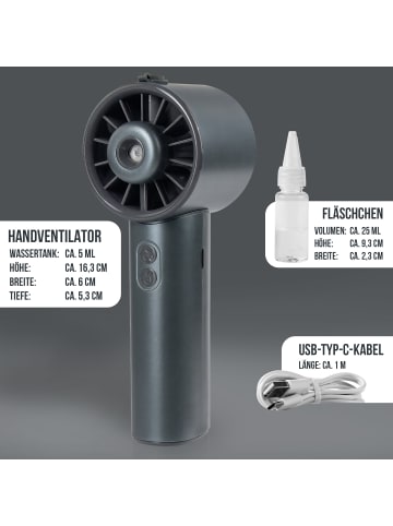 AWAVE Tragbarer Handventilator mit Sprühnebelfunktion | Schwarz in Schwarz