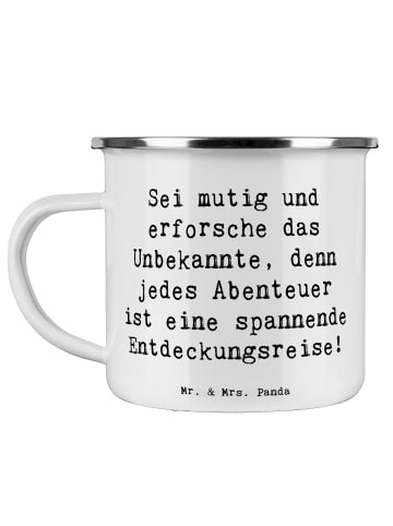 Mr. & Mrs. Panda Becher Emaille Spruch Unbekannte Orte erkunden ... in Weiß