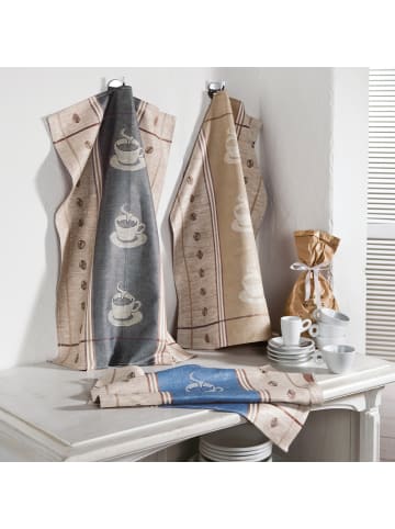 Kracht Frottier, Baumwolle, Jacquard, Halbleinen, Leinen / Halbleinen Geschirr- und Frottiertuch 6er-Set Espresso in Espresso