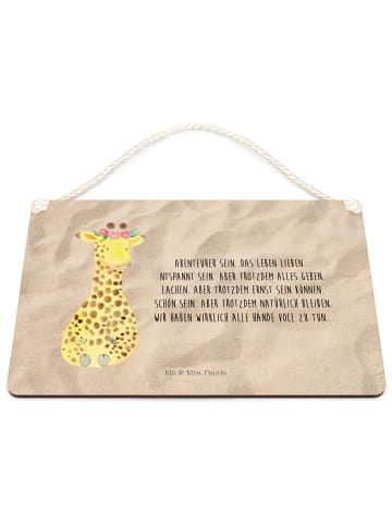Mr. & Mrs. Panda Wandbild Holz Giraffe Blumenkranz mit Spruch in Sandig