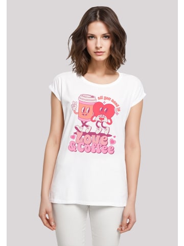 F4NT4STIC Extended Shoulder T-Shirt Love and Coffe Valentinstag in weiß