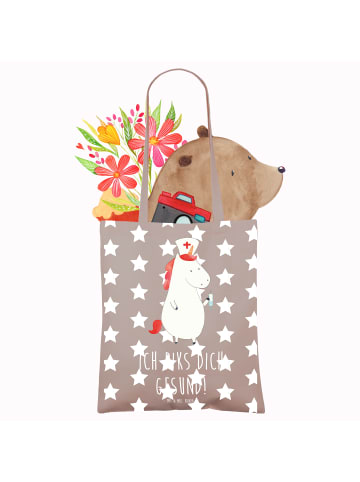 Mr. & Mrs. Panda totebag Einhorn Krankenschwester mit Spruch in Braun Pastell