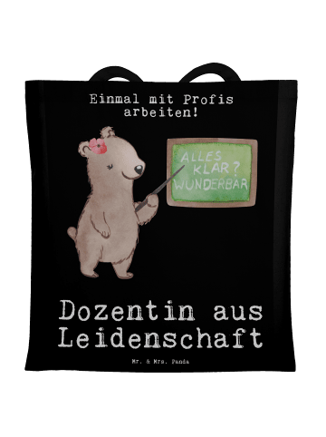 Mr. & Mrs. Panda Schultertasche Dozentin Leidenschaft mit Spruch in Schwarz