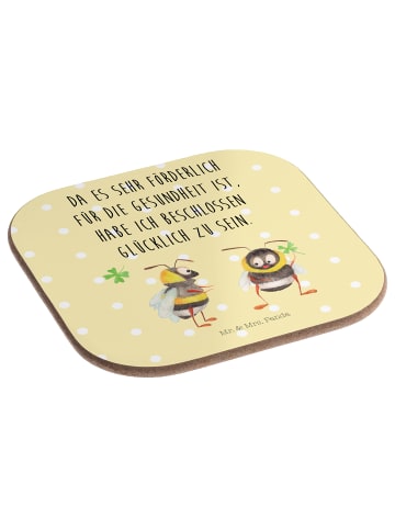 Mr. & Mrs. Panda Glasuntersetzer Hummeln Kleeblatt mit Spruch in Gelb Pastell