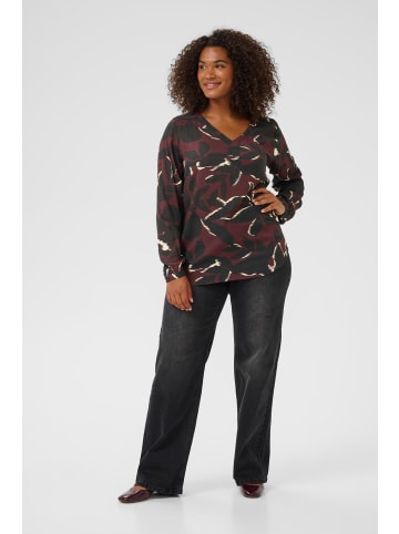 KAFFE curve Bluse langarm KCami Regular fit in Windsor Wine/Black Flower