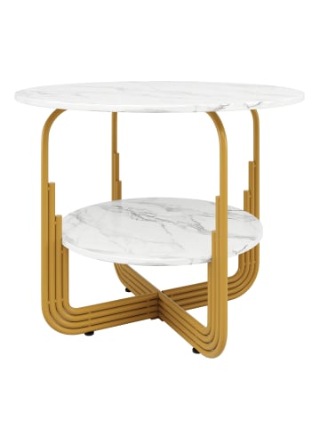 ABRIHOME Runder Esstisch aus Marmor mit Aufbewahrung in Gold