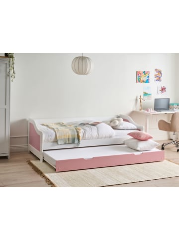 Beliani 3-tlg Tagesbett LUNERAY in Rosa/Weiß