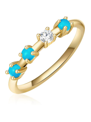 Glanzstücke München Ring aus Sterling Silber mit Zirkonia und Türkis in gelbgold