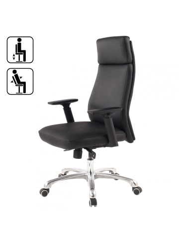 FineBuy Bürostuhl in Schwarz / Leder / 75x68x118