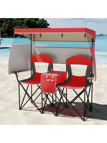 COSTWAY Campingstuhl für 2 Personen mit Sonnenschutz in Rot