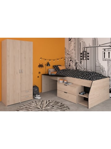 Parisot Kinderzimmer-SET 2-teilig Eiche Jackson, schwarz, Jugendzimmer mit Stauraumbett