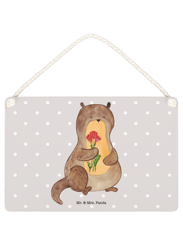 Mr. & Mrs. Panda Deko Schild Otter Blumenstrauß ohne Spruch in Grau Pastell