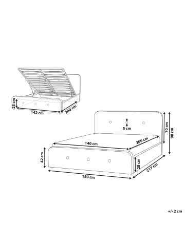 Beliani Doppelbett RENNES in Grau/Schwarz - (W) 150 x (H) 98 x (L) 217 cm