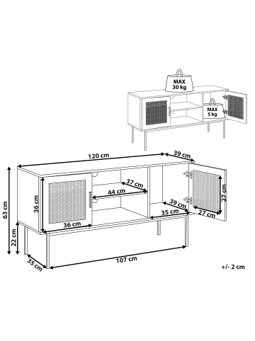 Beliani TV-Möbel PASCO in Braun/Schwarz - (W) 120 x (H) 63 x (L) 39 cm