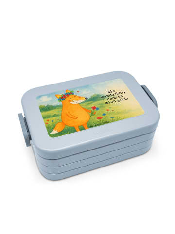 Mr. & Mrs. Panda Bento Box Fuchs Blumen Design mit Spruch in Blau Pastell