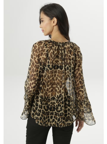 Aniston SELECTED Chiffonbluse in beige-schwarz-camel-gold