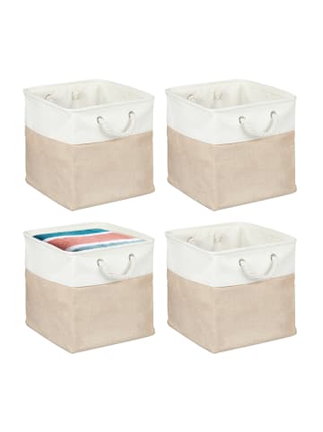 relaxdays 4 x Aufbewahrungskorb in Beige/ Weiß - (B)33 x (H)33 x (T)33 cm