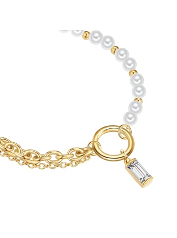 Yokoamii Armband aus Metall-Legierung mit Zirkonia und Muschelkernperle in gelbgold
