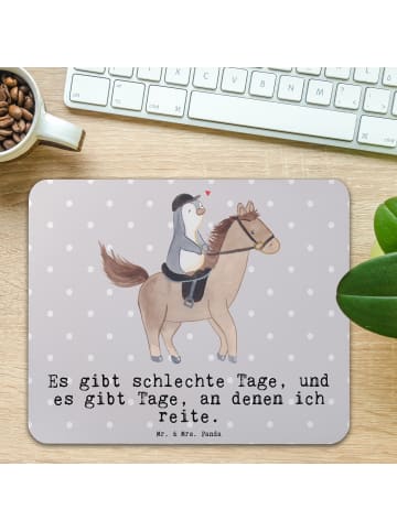 Mr. & Mrs. Panda Mauspad Pferd Reiten mit Spruch in Grau Pastell