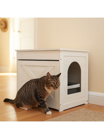 relaxdays Katzenschrank in Weiß/ Grau - (B)60 x (H)53,5 x (T)51,5 cm