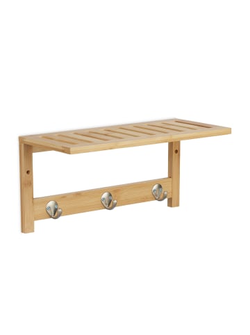 relaxdays Wandregal mit Hakenleiste in Natur - (B)37,5 x (H)18 x (T)16 cm