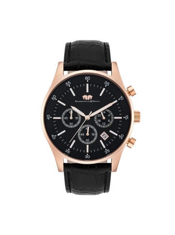 Rhodenwald & Söhne Herren Chronograph roségold Echtleder schwarz in schwarz