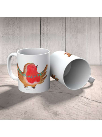 Mr. & Mrs. Panda Plastikbecher Rotkehlchen Weihnachten ohne Spruch in Weiß