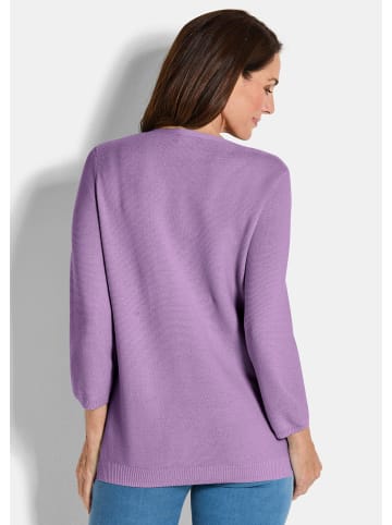 GOLDNER Kurzgröße:  Eleganter Baumwollpullover, Halbarm in flieder