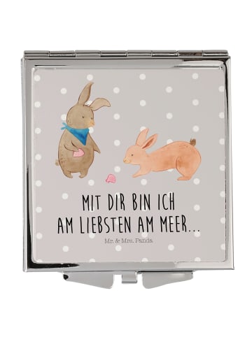 Mr. & Mrs. Panda Schminkspiegel Hasen Muschel mit Spruch in Grau Pastell