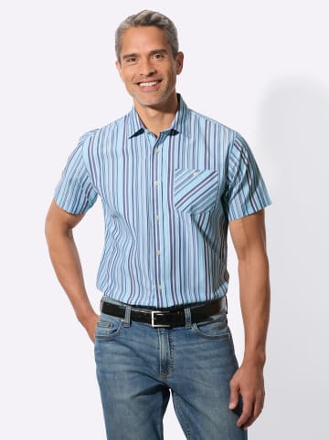 Sieh an! Kurzarm-Hemd in jeansblau-gestreift