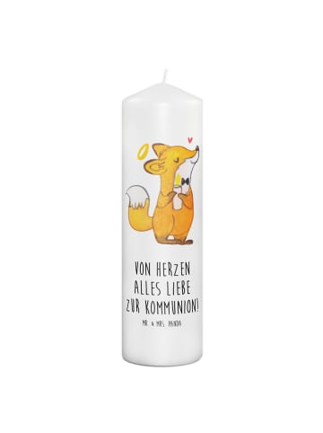 Mr. & Mrs. Panda Kerze Fuchs Kommunion mit Spruch in Weiß