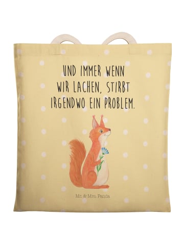 Mr. & Mrs. Panda Strandtasche Eichhörnchen Blume mit Spruch in Gelb Pastell