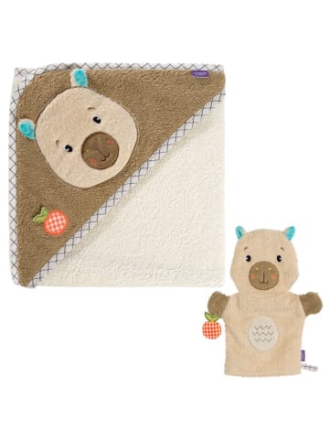 Fehn 2-tlg. Bade-Set - Kapuzenbadetuch in beige