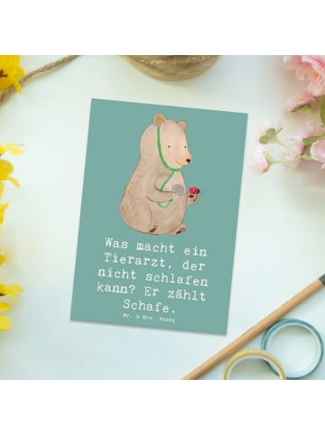 Mr. & Mrs. Panda Postkarte Tierarzt Schafzählen mit Spruch in Meeresbrise