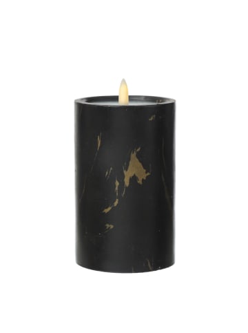 MARELIDA LED Kerze in Marmoroptik Zement Wachs flackernd H: 16cm in schwarz